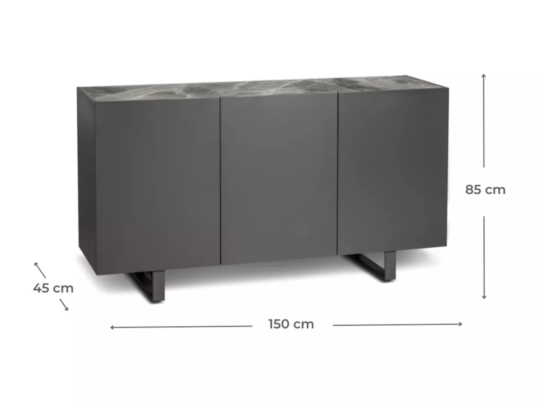 Pegaso Buffet 3 portes (150 x 45 x H 85 cm) en céramique gris foncé
