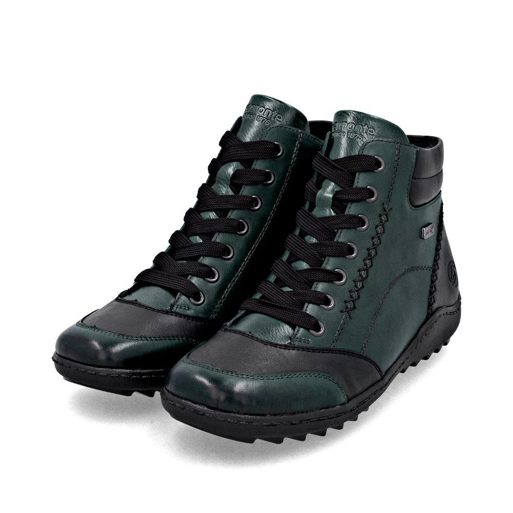Remonte Damen-Schnürstiefelette Grün-Schwarz