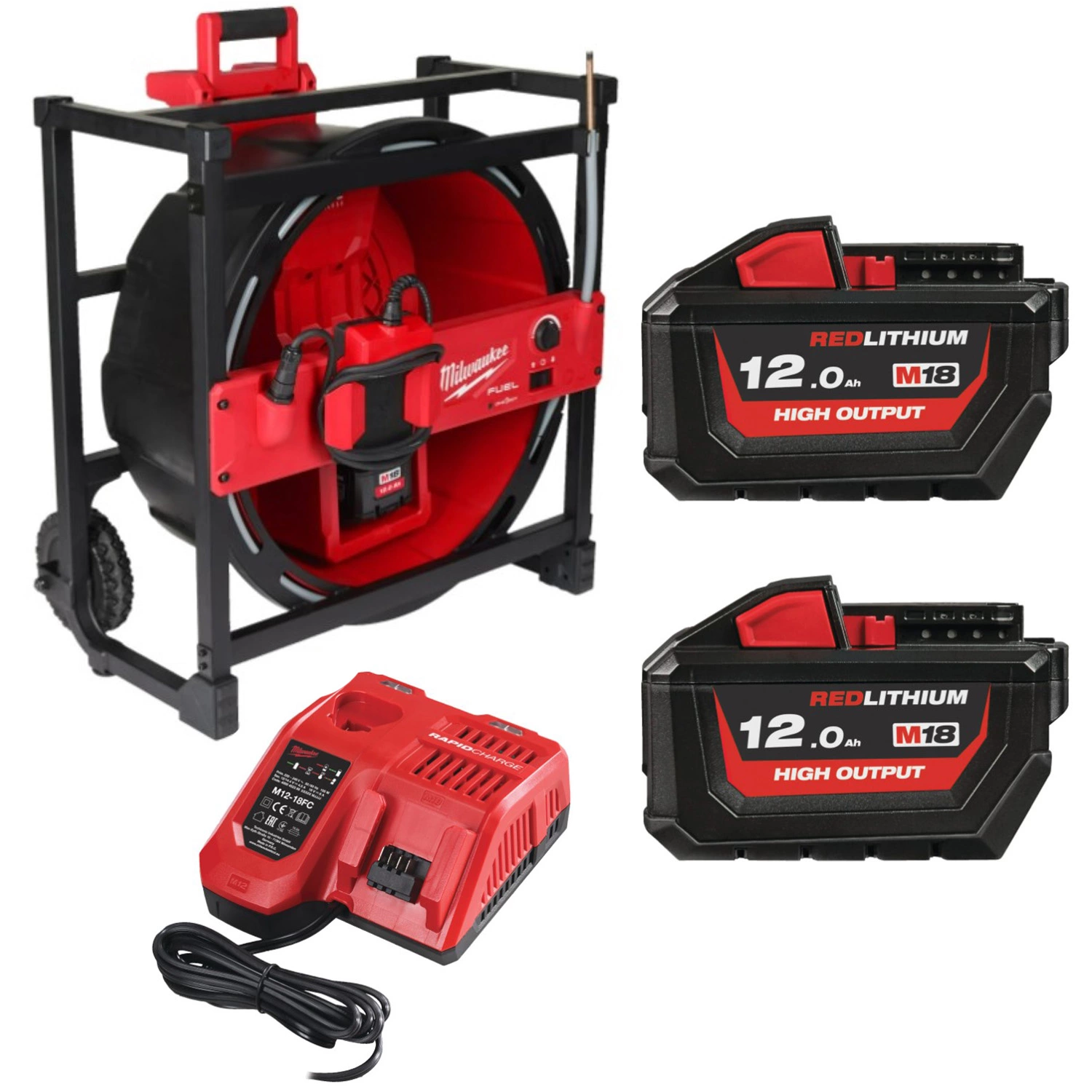 Milwaukee M18 HSFSM-122 18V Li-ion accu hoge snelheid rioolreinigingsmachine set (2x 12.0Ah accu)