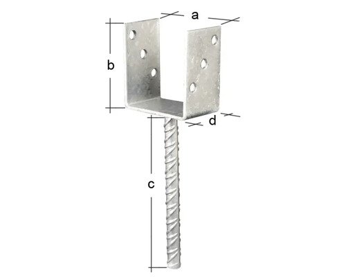 U-vormige paaldrager met betonanker van geribbeld staal, 101 x 100 x 200 mm, thermisch verzinkt, 1 stuk