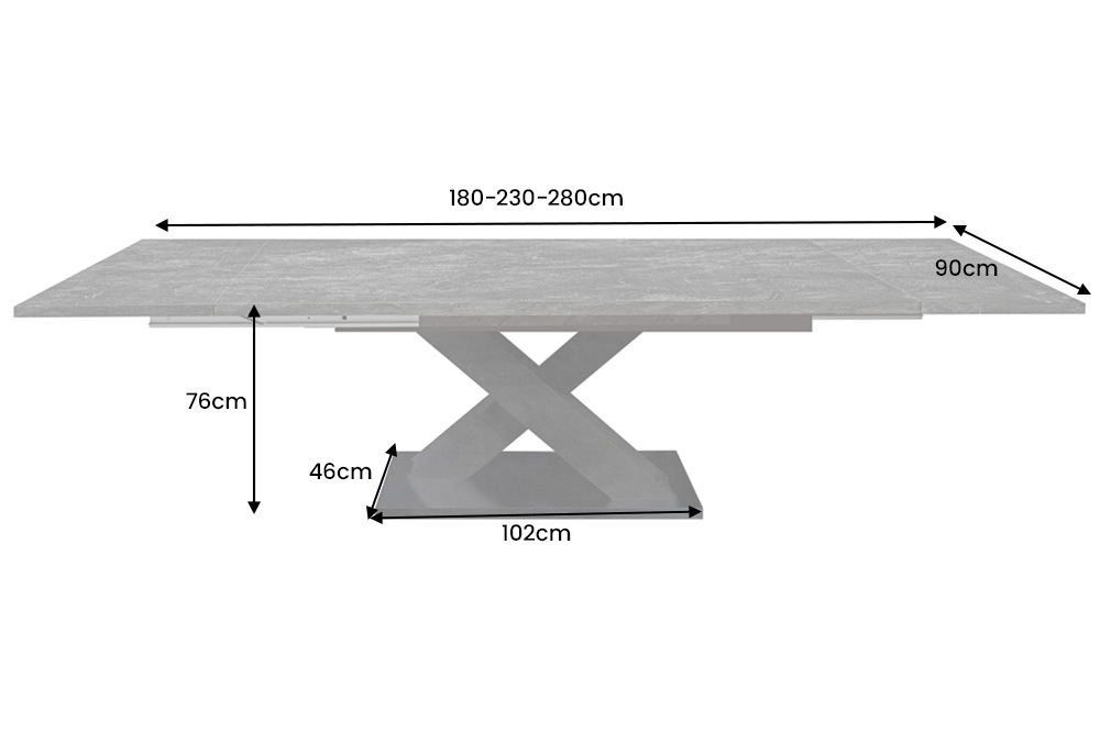 Ausziehbarer Esstisch MONTREAL 180-280cm grau graphit Keramik-Design X-Gestell
