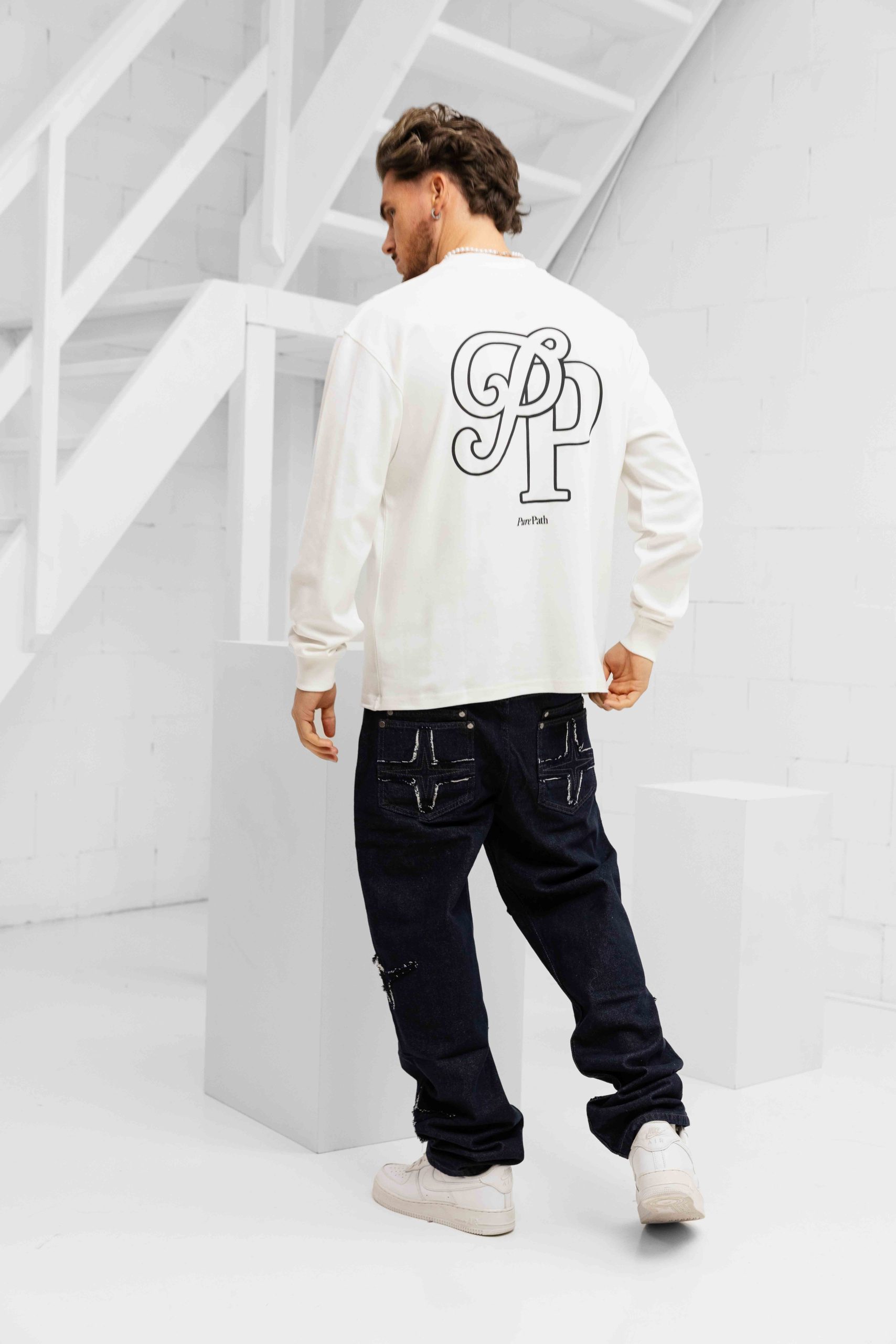 Pure Path Initial Longsleeve T-Shirt Heren Gebroken Wit