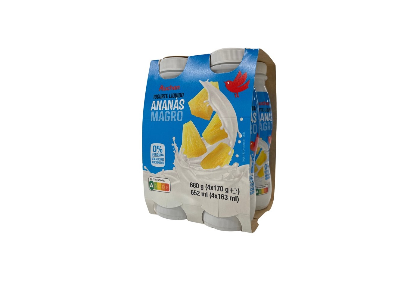 IOGURTE AUCHAN LÍQUIDO MAGRO ANANÁS 4X170G