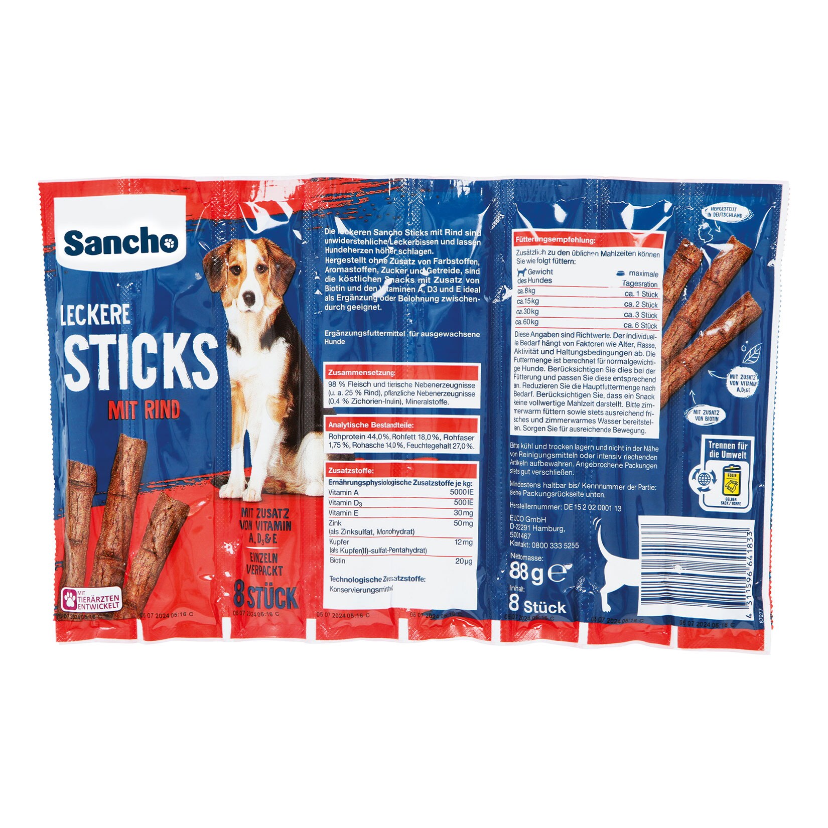 Sancho Leckere Sticks mit Rind 88 g, 18er Pack