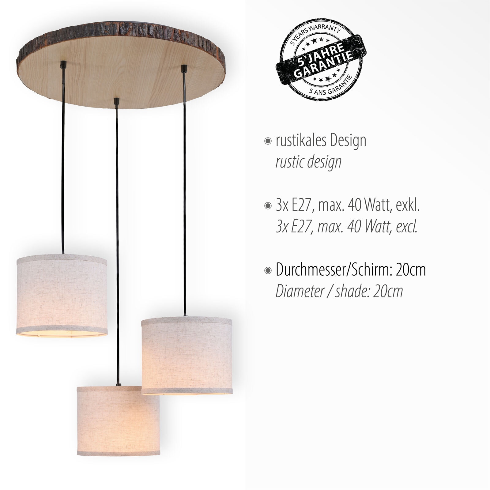 Pendelleuchte Bark braun Holz 52x52x120cm