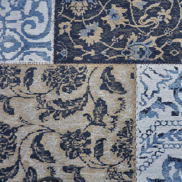 Patchwork vloerkleed - Delany Grijs/Blauw | Kunstzinnig