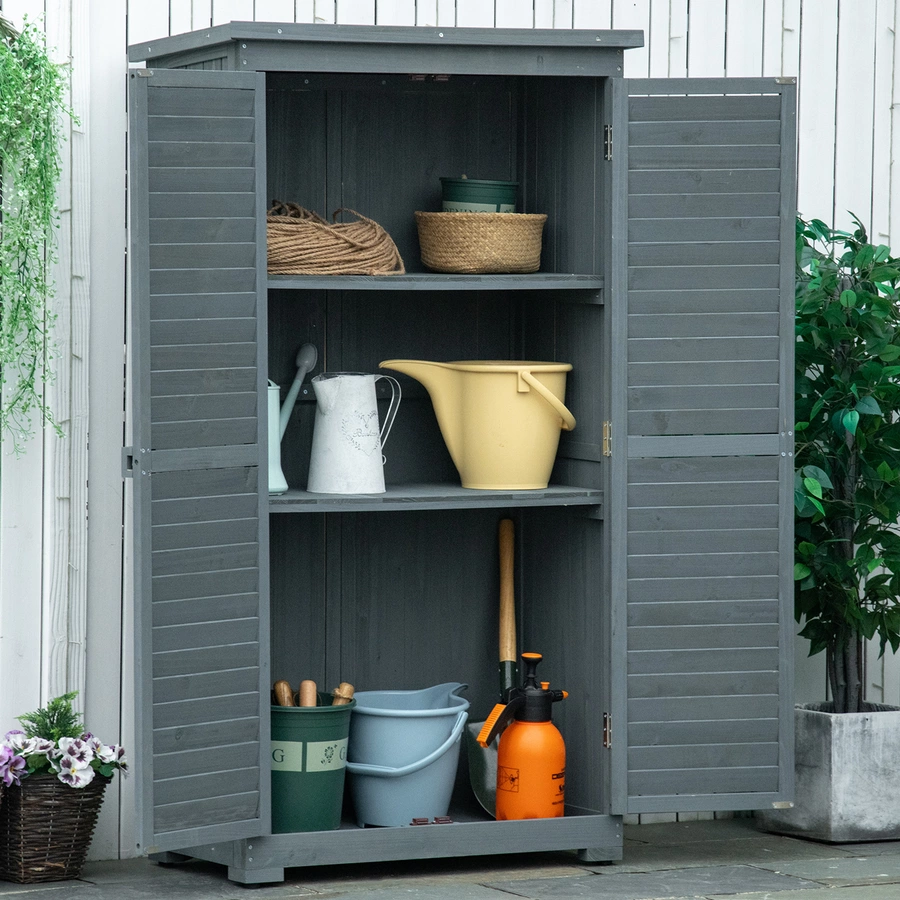 Outsunny Gartenschrank mit Lamellentüren grau