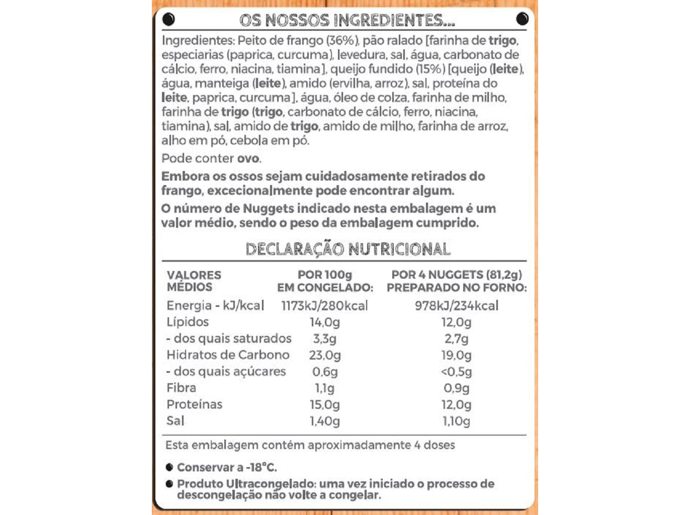 NUGGETS IGLO FRANGO E QUEIJO 18UN 375G