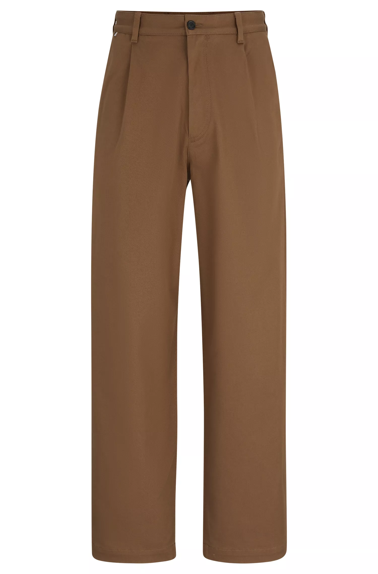 Calça BOSS preta de corte relaxado em sarja de algodão elástico