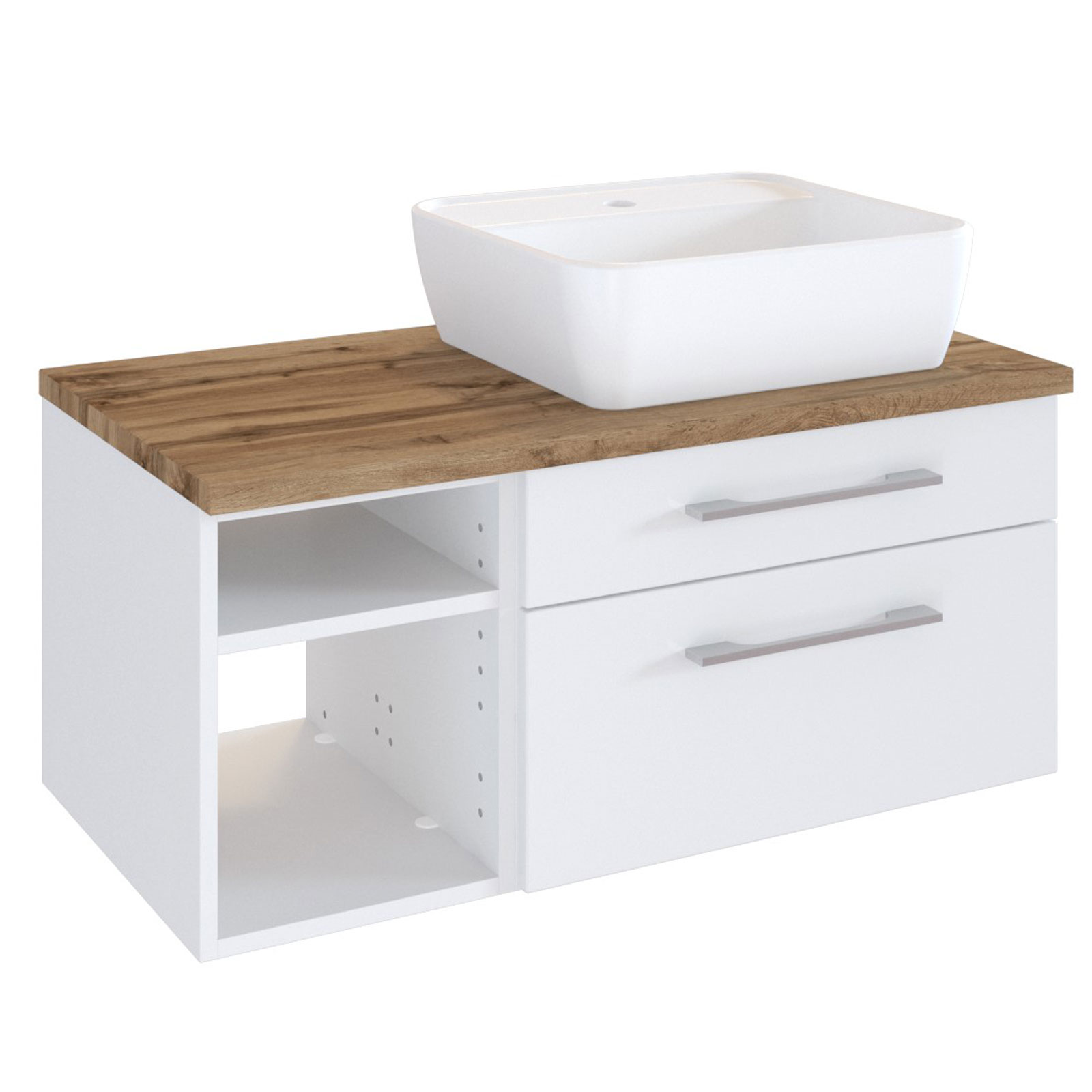3-teiliges Badmöbel-SetDAVOS - weiß - 90 cm breit - Becken rechts