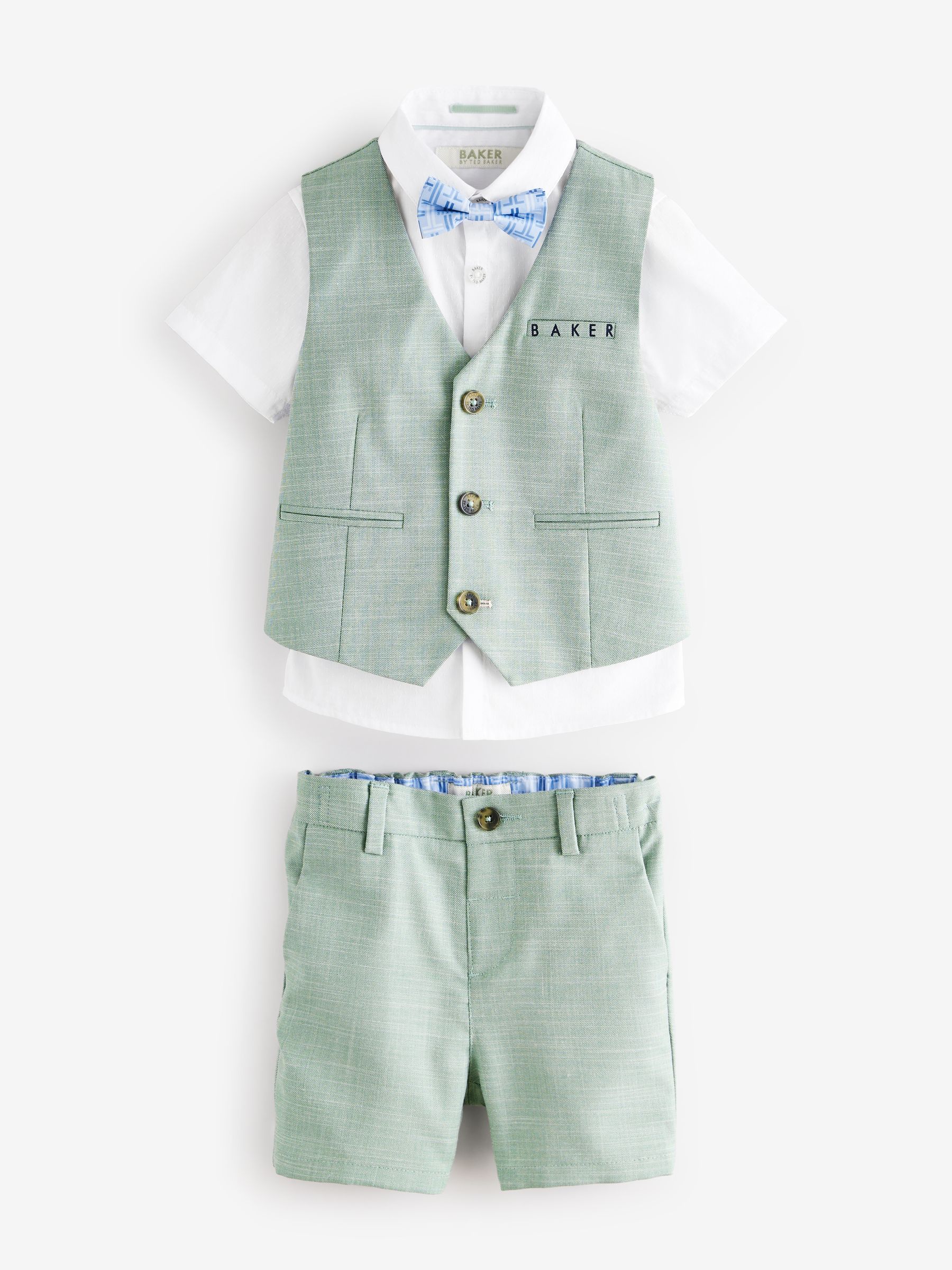 Baker by Ted Baker - Set van groen overhemd, gilet en short