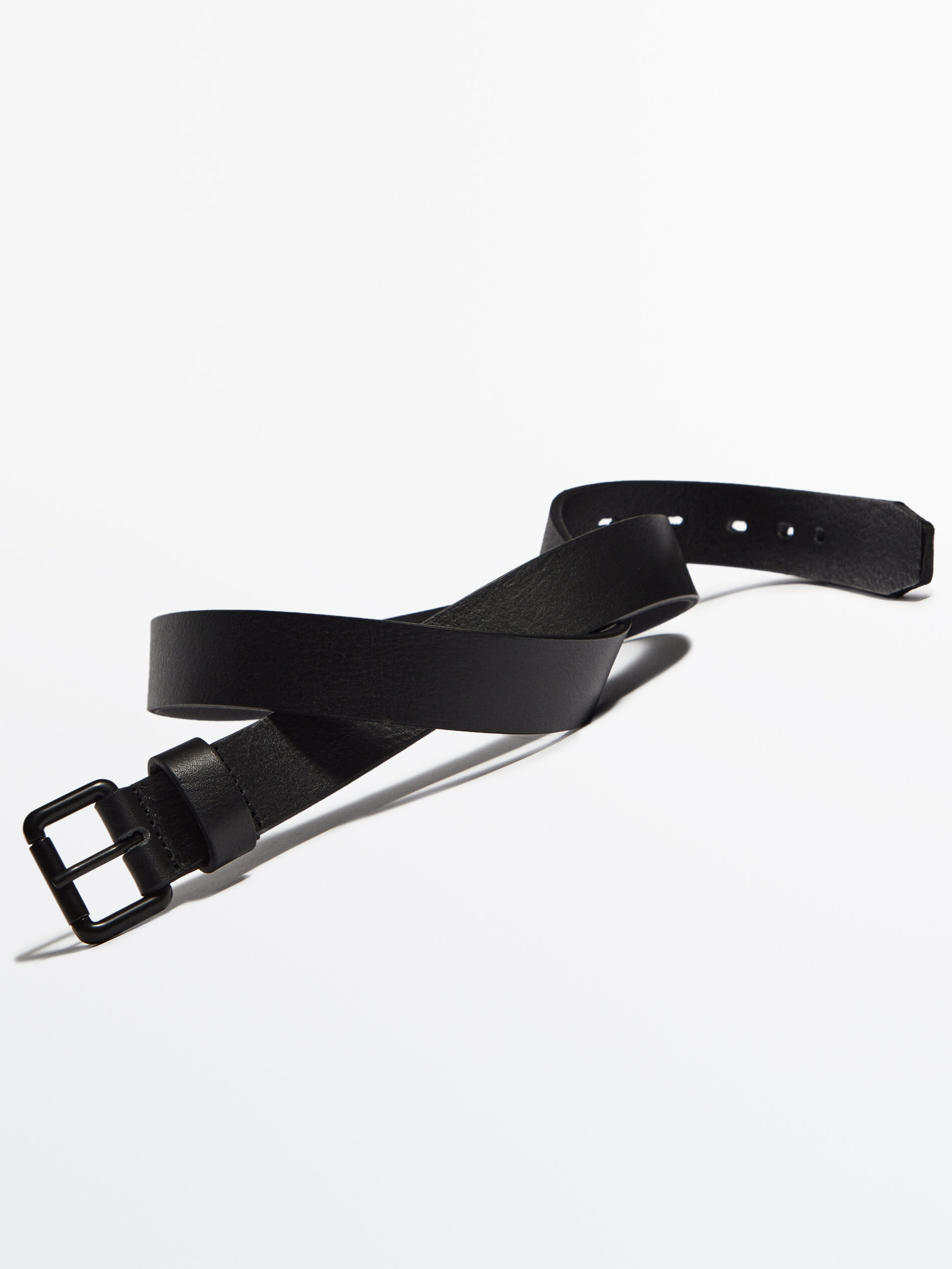Cinto de couro com fivela retangular - Studio - PRETO