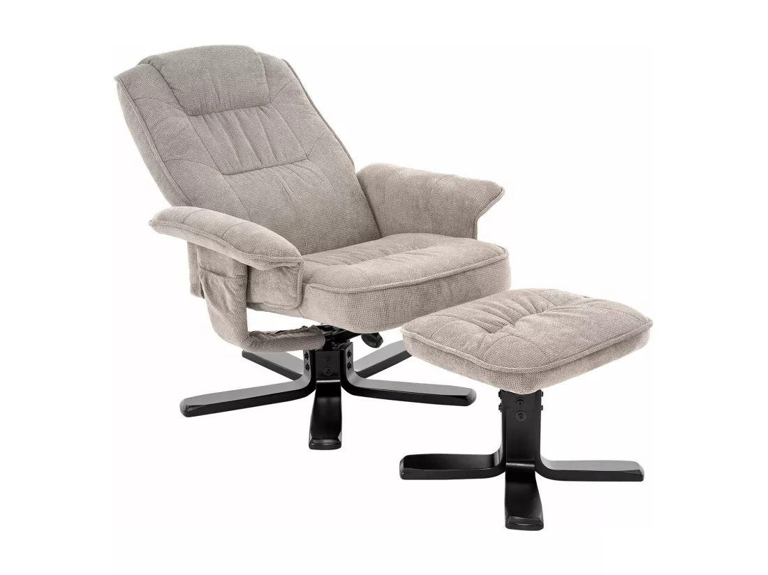 IDIMEX Fauteuil de Relaxation Charly avec Repose-Pieds pouf, siège pivotant et Dossier inclinable en tissu beige/noir