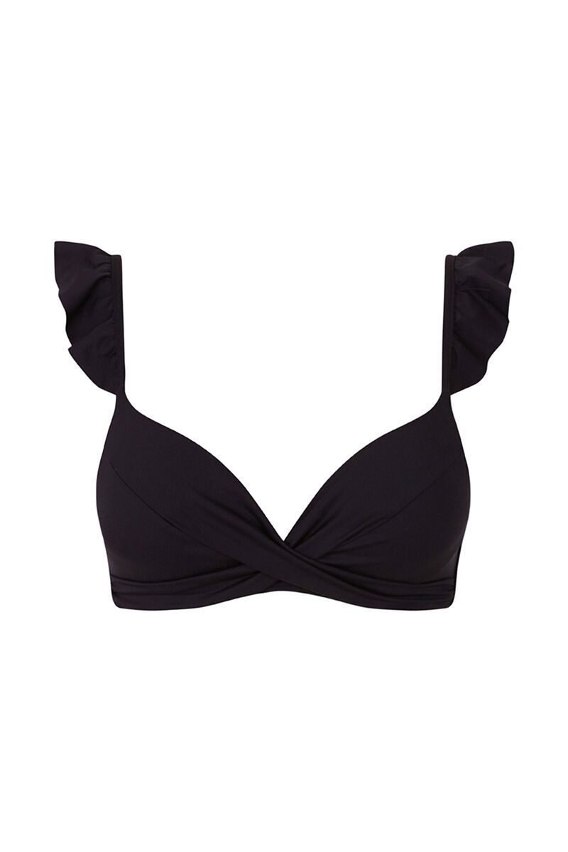 Top de biquíni push-up preto com babados - preto