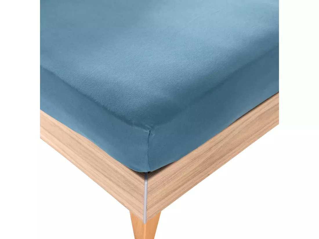 Drap housse bleu canard TPR jersey extensible 2x70x190