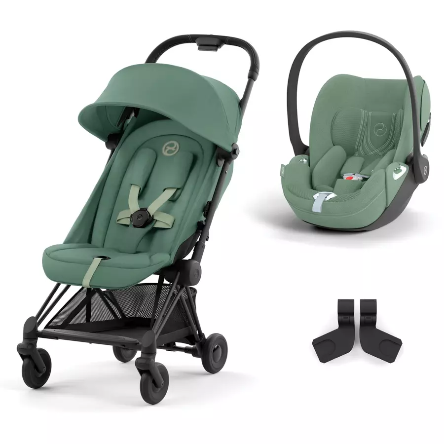 cybex PLATINUM Buggy Coya Matt Black Leaf Green inklusive Babyschale Cloud T I-Size Plus Leaf Green und Adapter