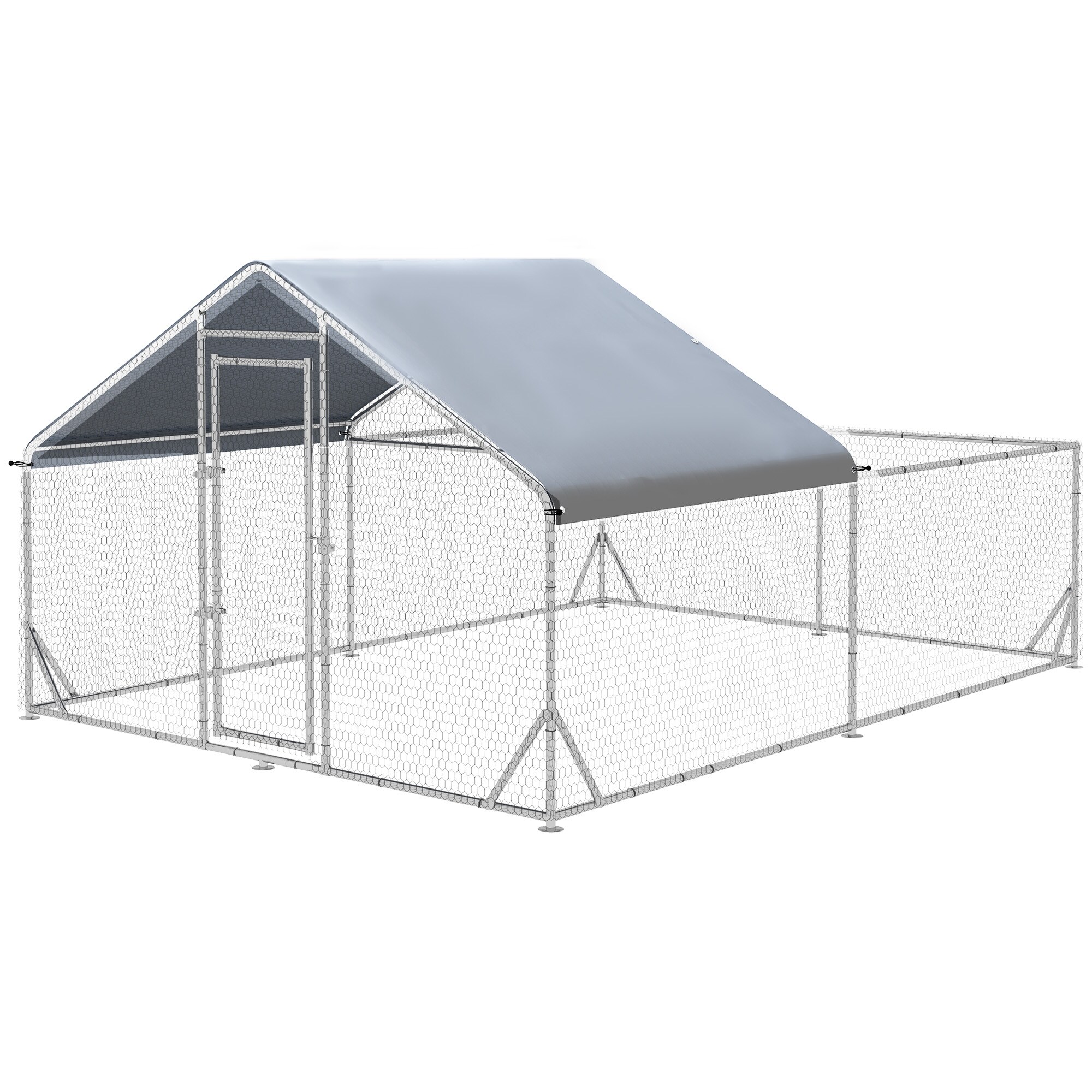 PawHut Zwerghühnerstall mit Sonnenschutzdach silber 400L x 300B x 195H cm