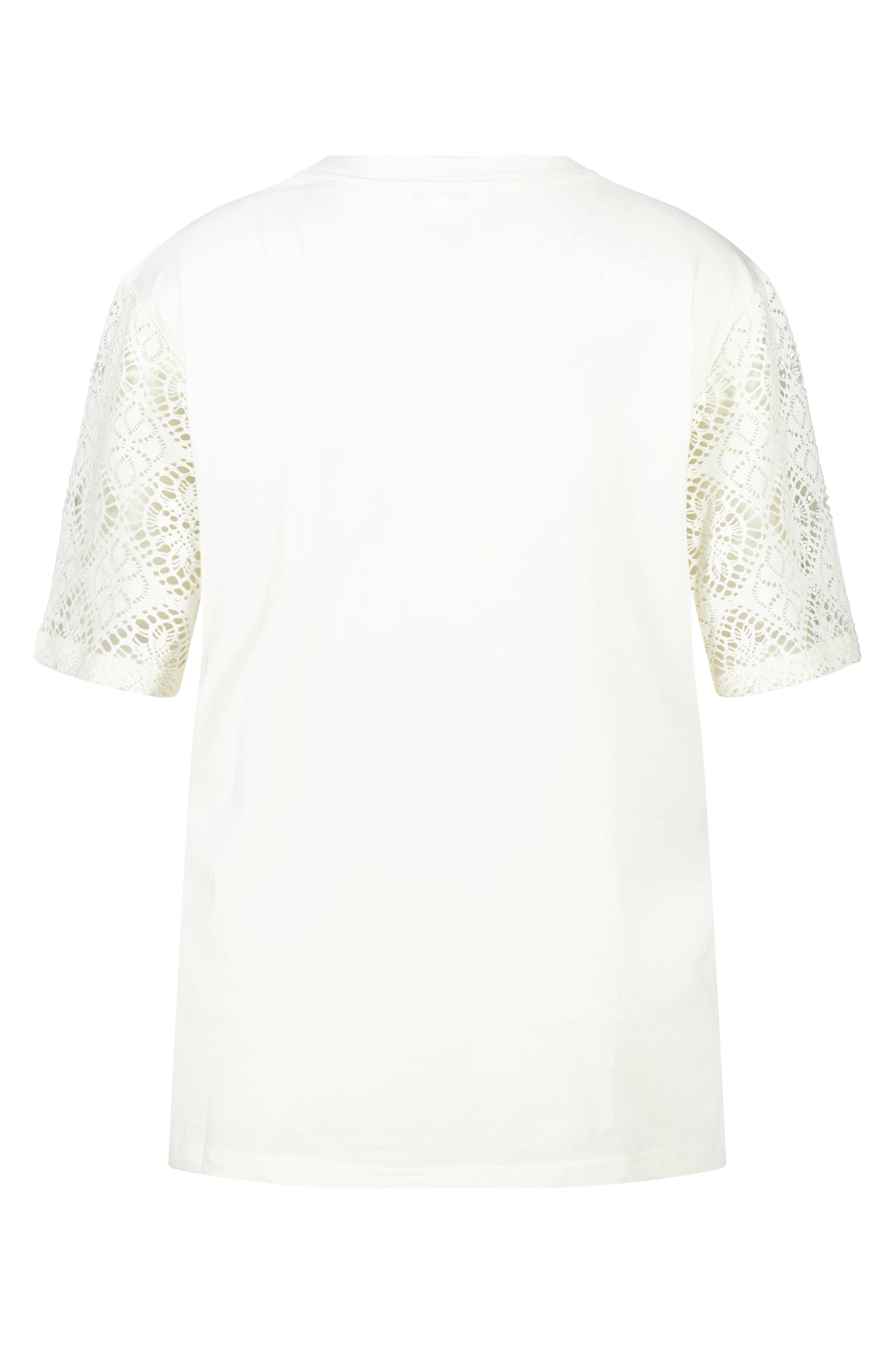 T-shirt met broderie mouwen Cream