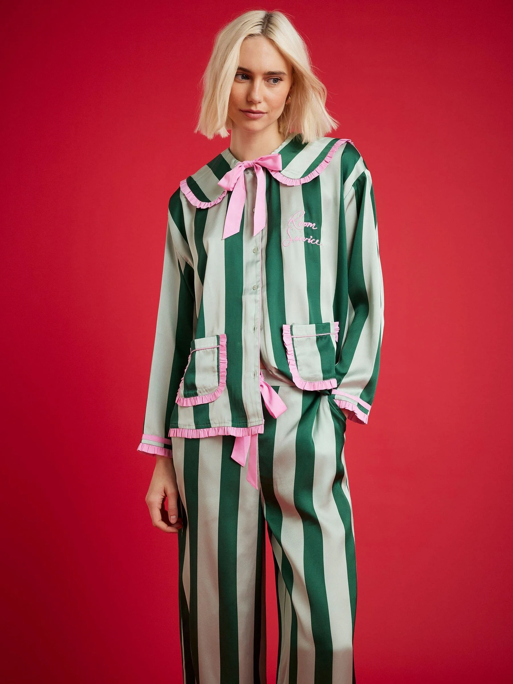 River Island Nephthys Collab Satin Striped collar Pyjama Set