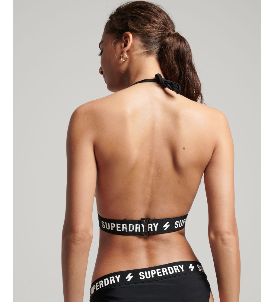 Top de biquíni triangular elástico preto da Superdry