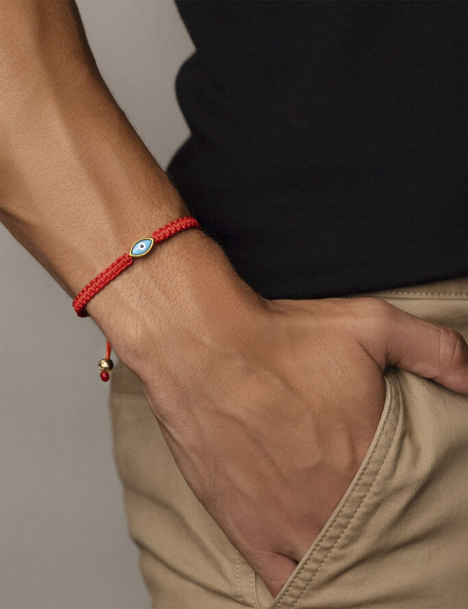 Nialaya Men's Red String Bracelet with Gold Plated Evil Eye Red