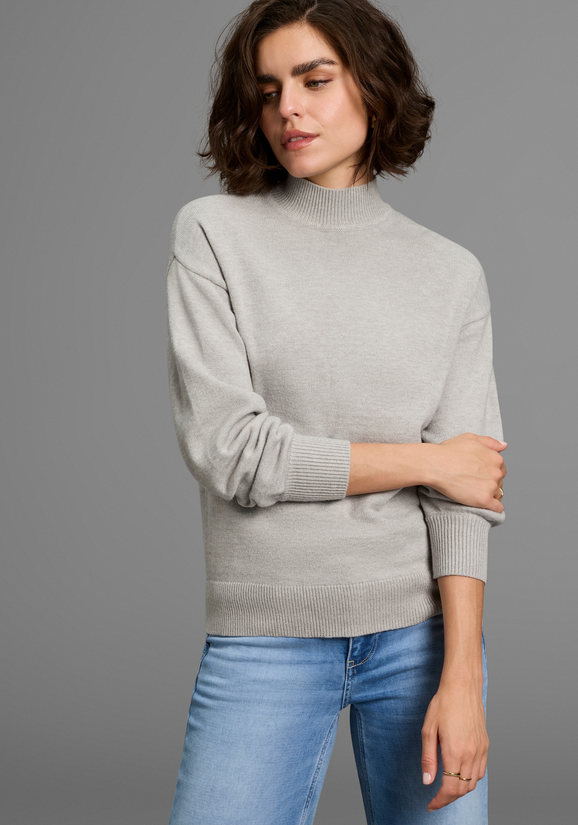 Laura Scott Strickpullover , kuscheliger Winterstrick im Basic Shape mit Stehkragen