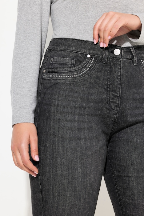 Mom-Jeans, weites Bein, Ziernieten, Komfortbund