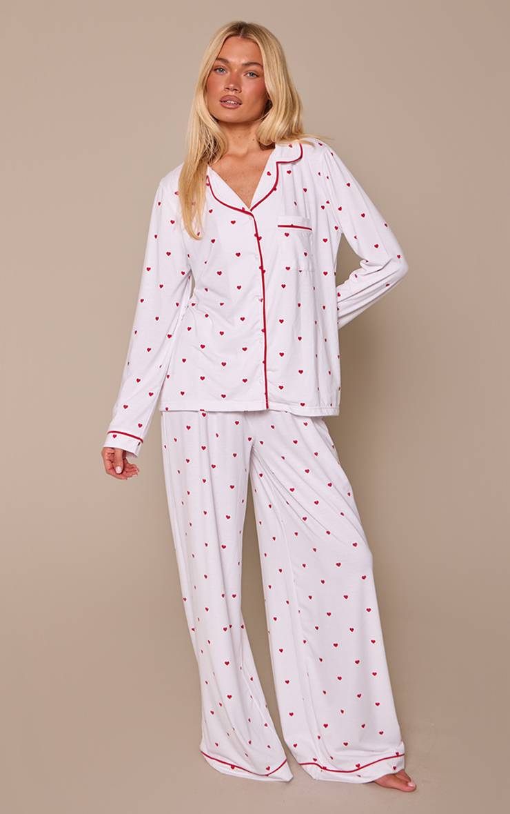 Red Hearts Ensemble Pyjama Haut Manches Longues Et Pantalon En Jersey Doux Avec Passepoil