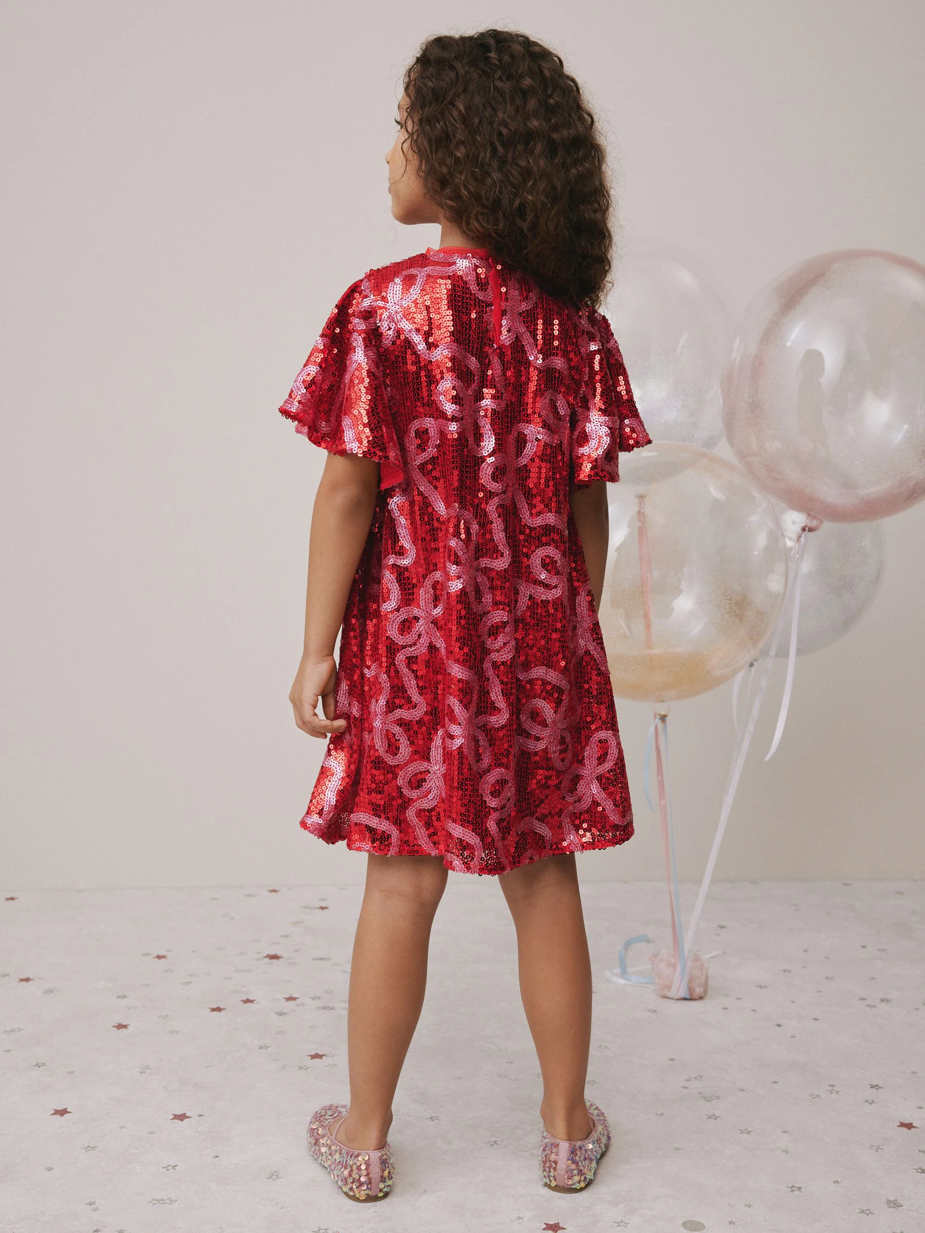 Rood/roze - Jurk met lovertjes (3-16 jr)