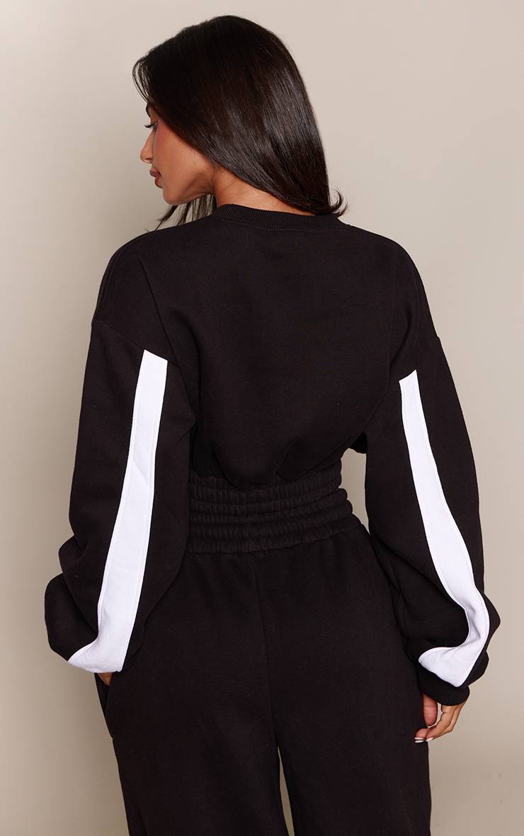 Noir Sweat-shirt Petite Graphique À Ourlet Élastiqué Raccourci