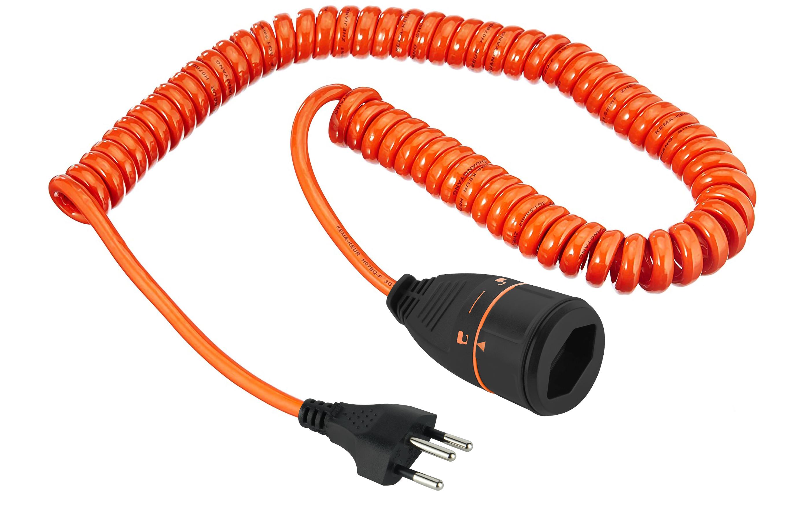 Spiralkabel 1.5 mKabel mit LOCK-Kupplung T13 und Stecker T12 orange