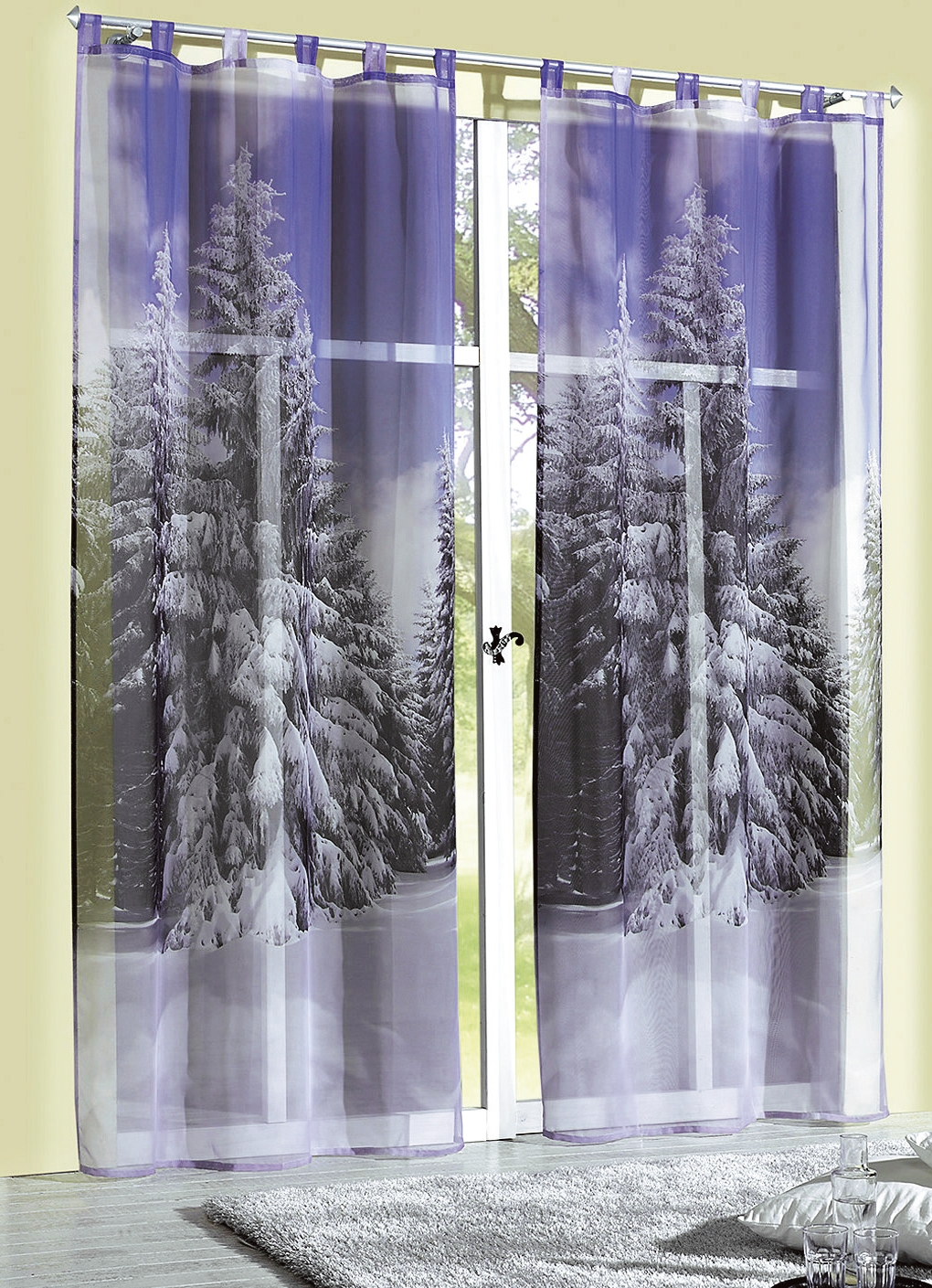 Dekoschal mit digitalbedrucktem Winterwald Dessin