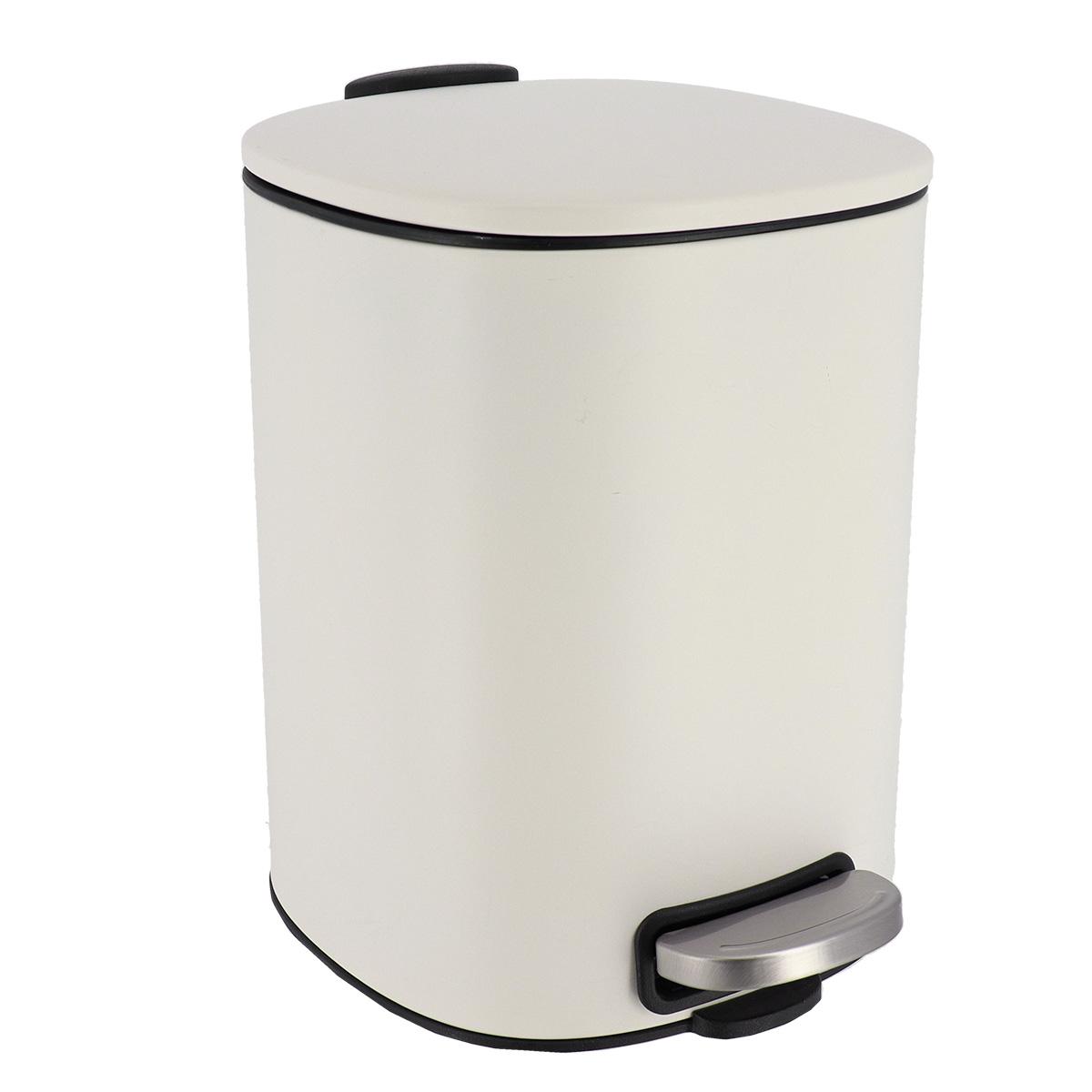 POUBELLE METAL CARRE 5L FREIN DE CHUTE A PEDALE BLANC