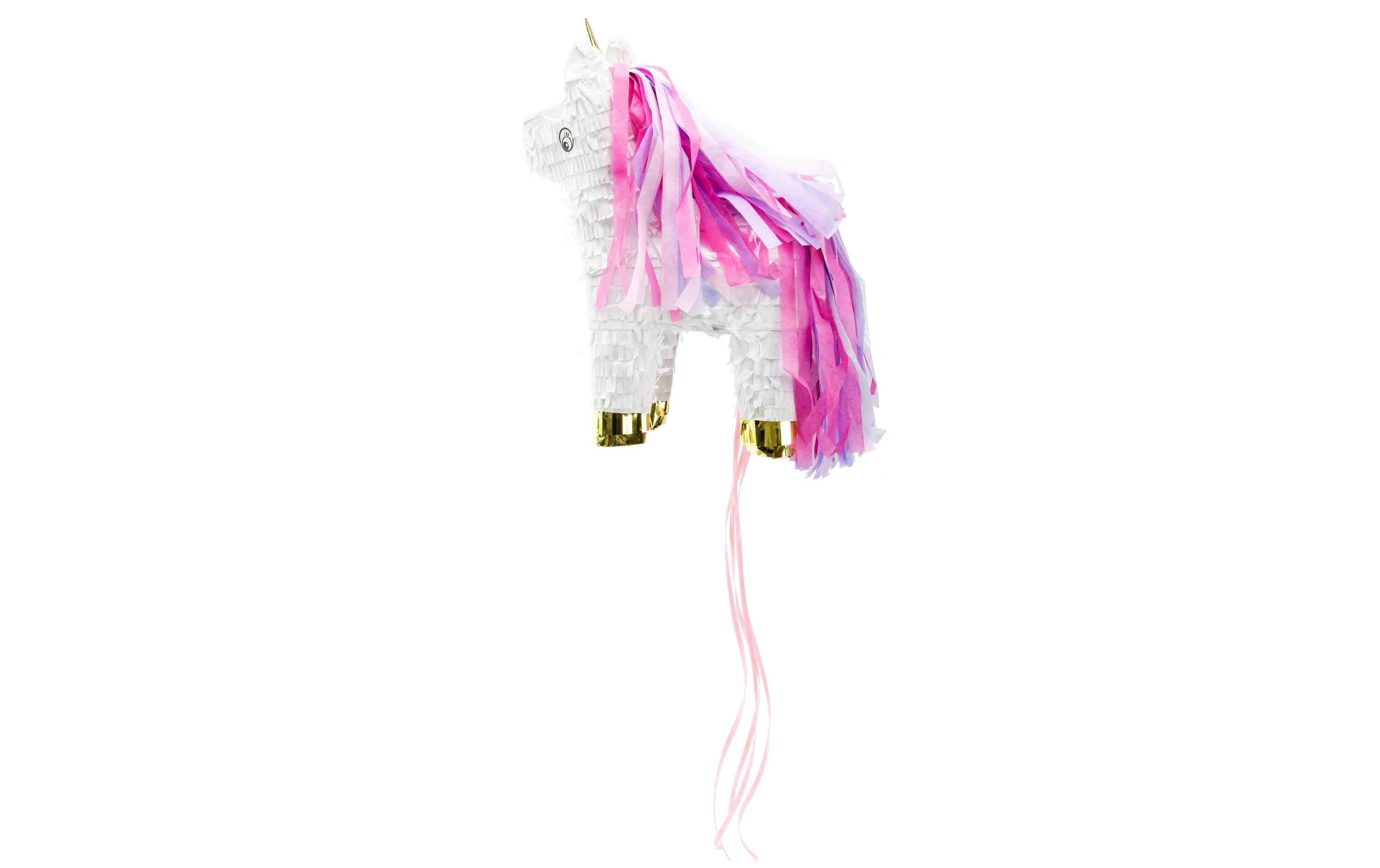 Pinata Einhorn, 24.5 x 34 x 9 cm, Pink/Weiss, 1 StückPiñata zum Befüllen mit Geschenken, Süssigkeiten etc.