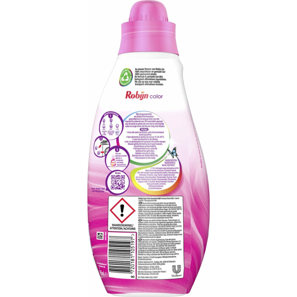8x Robijn Klein & Krachtig Wasmiddel Pink Sensation 19 Wasbeurten665 ml
