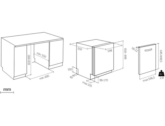 CANDY - Lave vaisselle tout integrable 60 cm CS5C4F0A1, 15 couverts, 8 prog, Porte à glissières