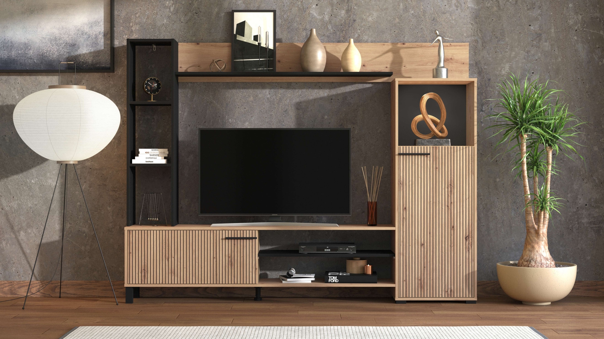INOSIGN Wohnwand »Retimno, inkl. Highboard, TV-Board, Standregal und Wandregal« Komplett-Set, 4 Stk. tlg.