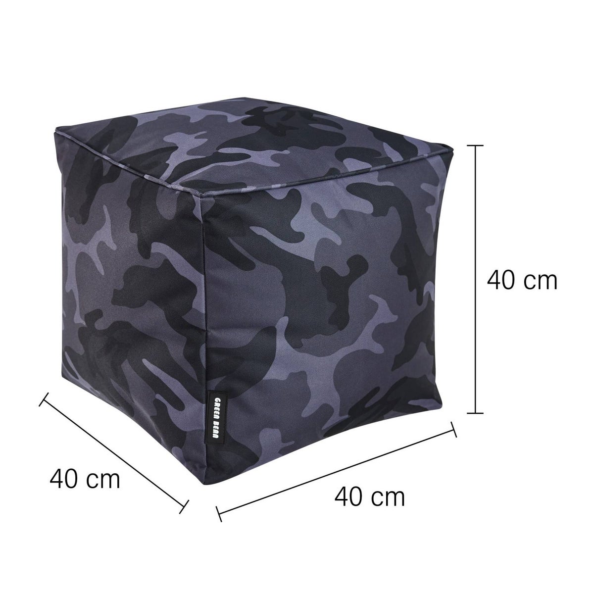 Green Bean Zitzak Kruk 40x40x40cm met EPS-korrelvulling - Voetenbank Voetkussen Zitpoef voor Zitzakken - Vloerkussen voor Kinderen en Volwassenen - Voetensteun Zitkussen Kruk Camouflage Zwart