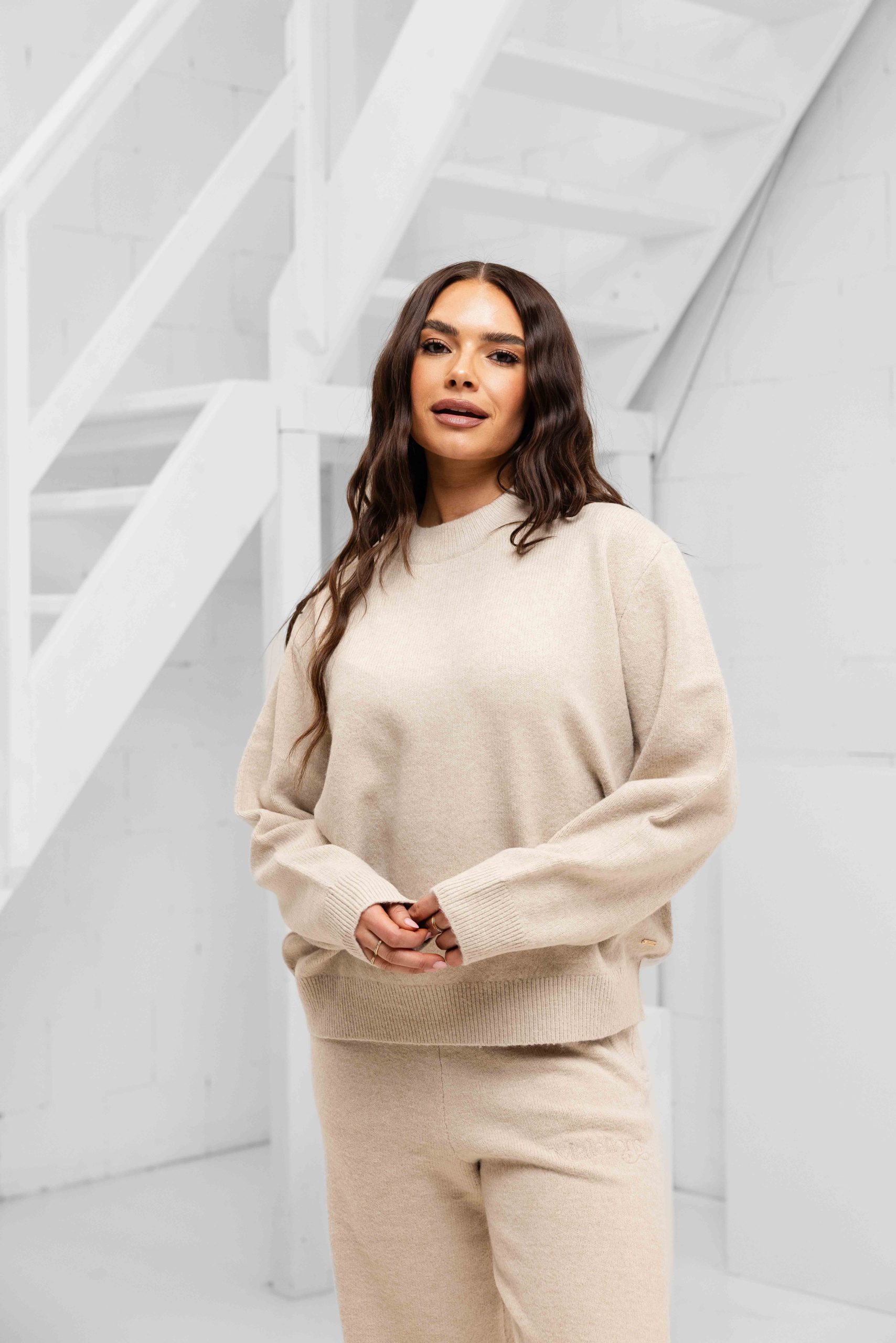 Malelions Oversized Knitted Trainingspak Dames Beige
