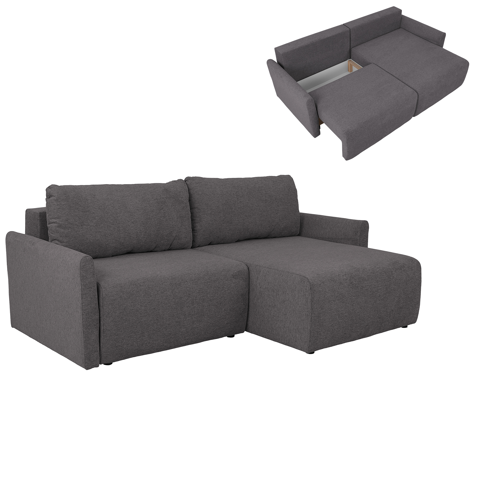 Ecksofa - anthrazit - Liegefunktion und Staukasten - 228x146 cm