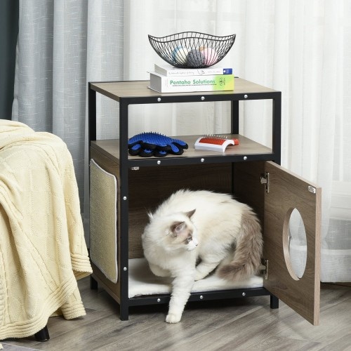 Casinha de madeira para gatos Pawhut, cor carvalho