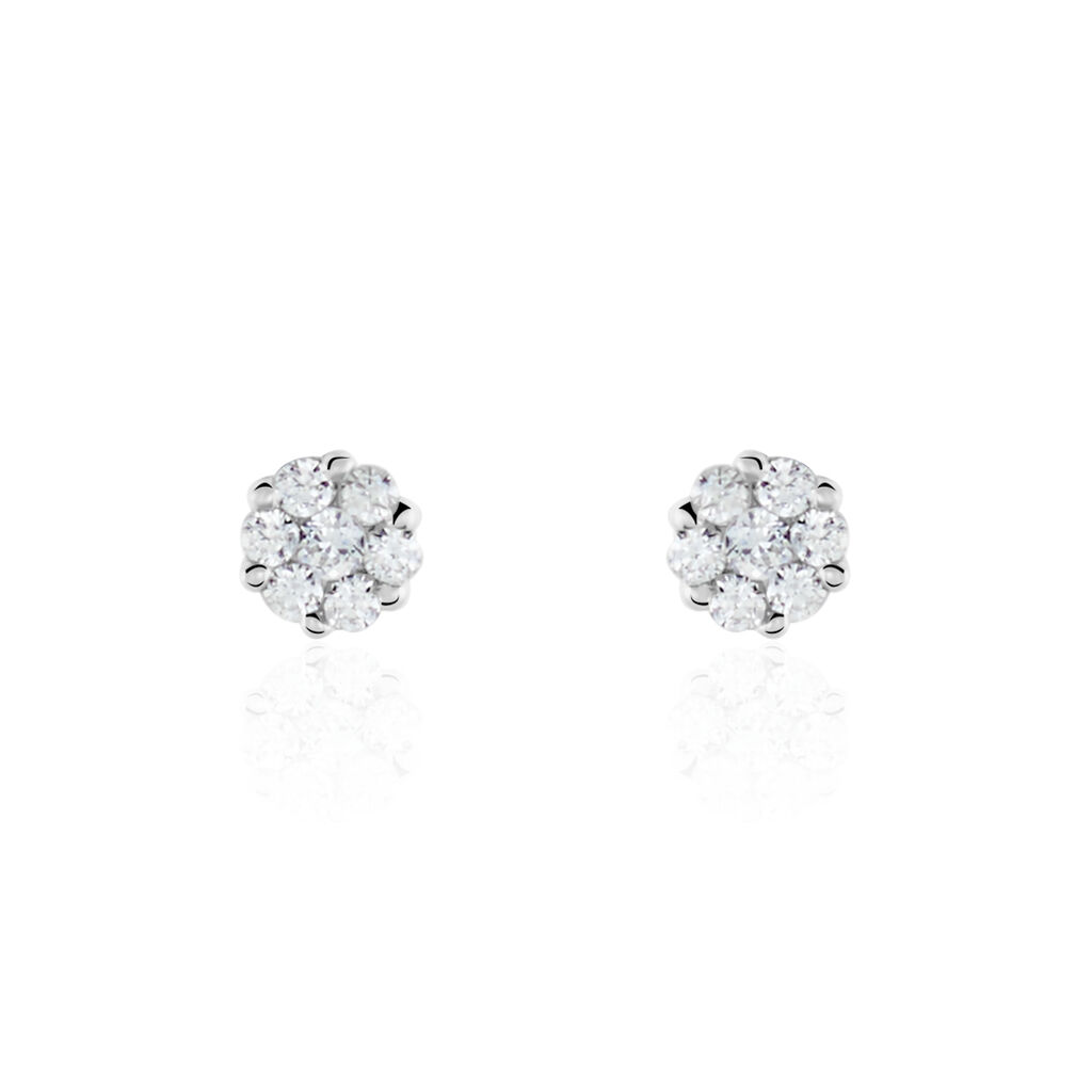 Boucles D'oreilles Puces Eleanor Fleur Or Blanc Oxyde De Zirconium
