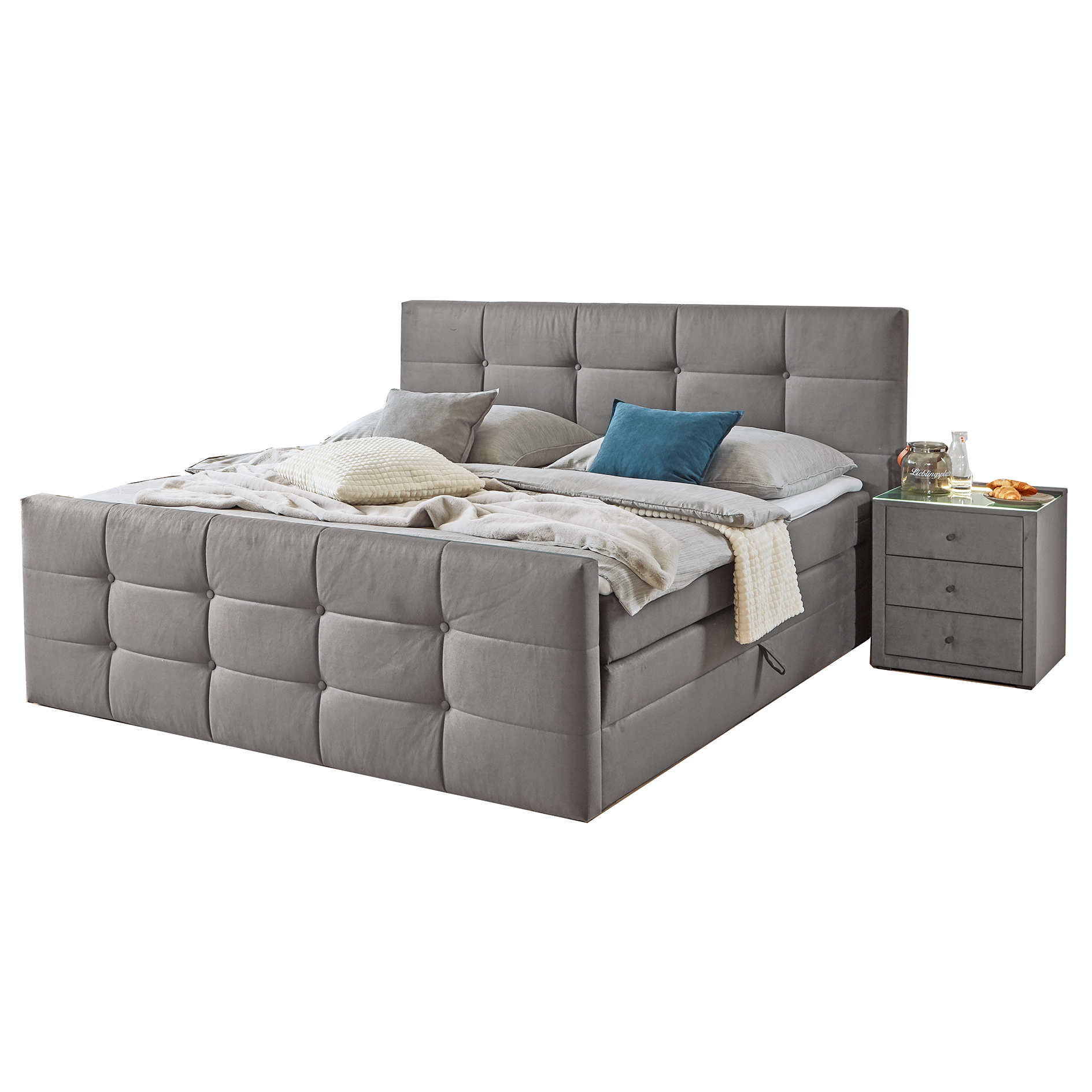 Boxspringbett - silbergrau - 180x200 cm - inklusive Topper