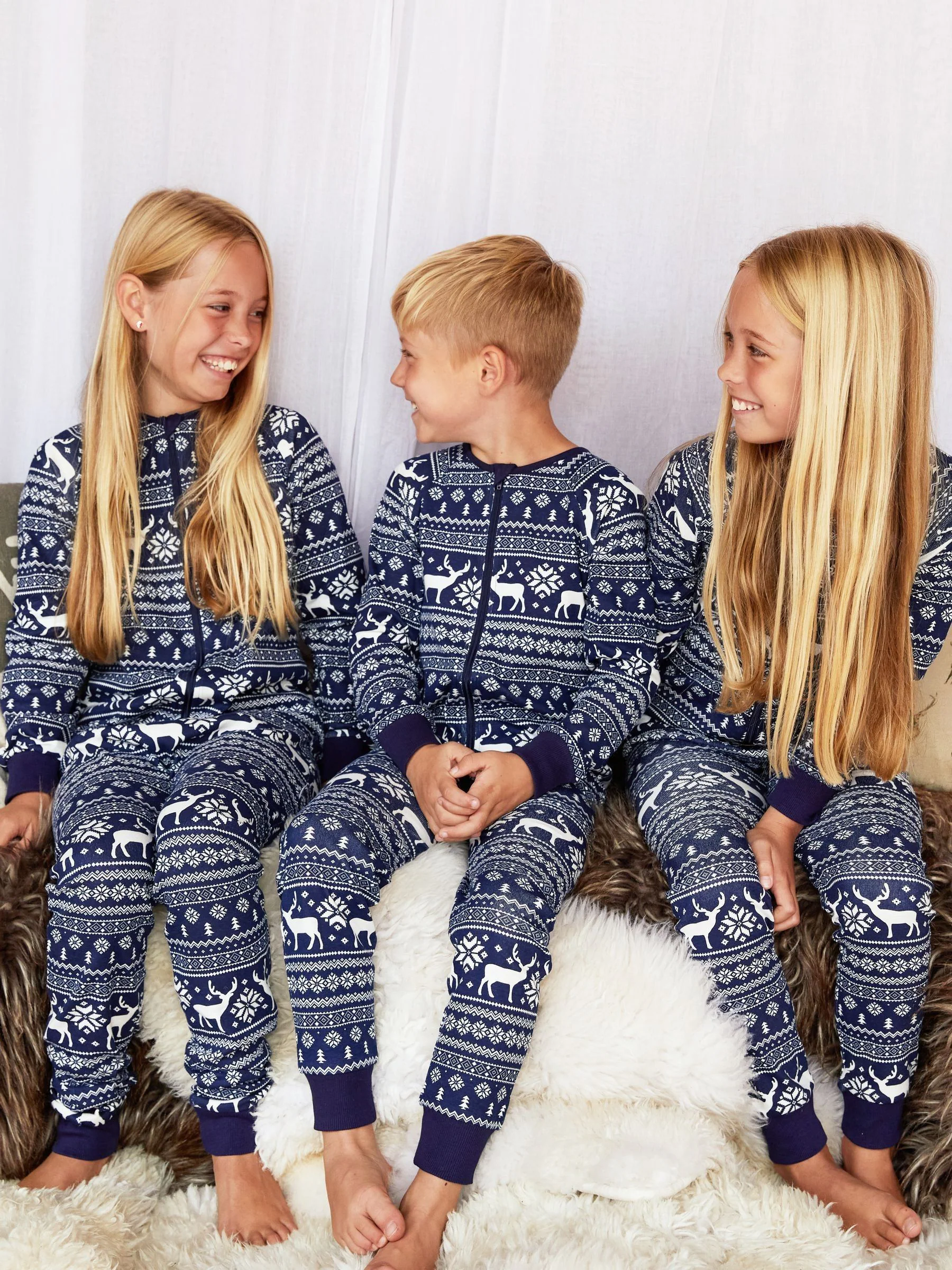 Blauw - The Little Tailor Kids Rendier kerstmis fair isle-patroon 100% katoen alles-in-één