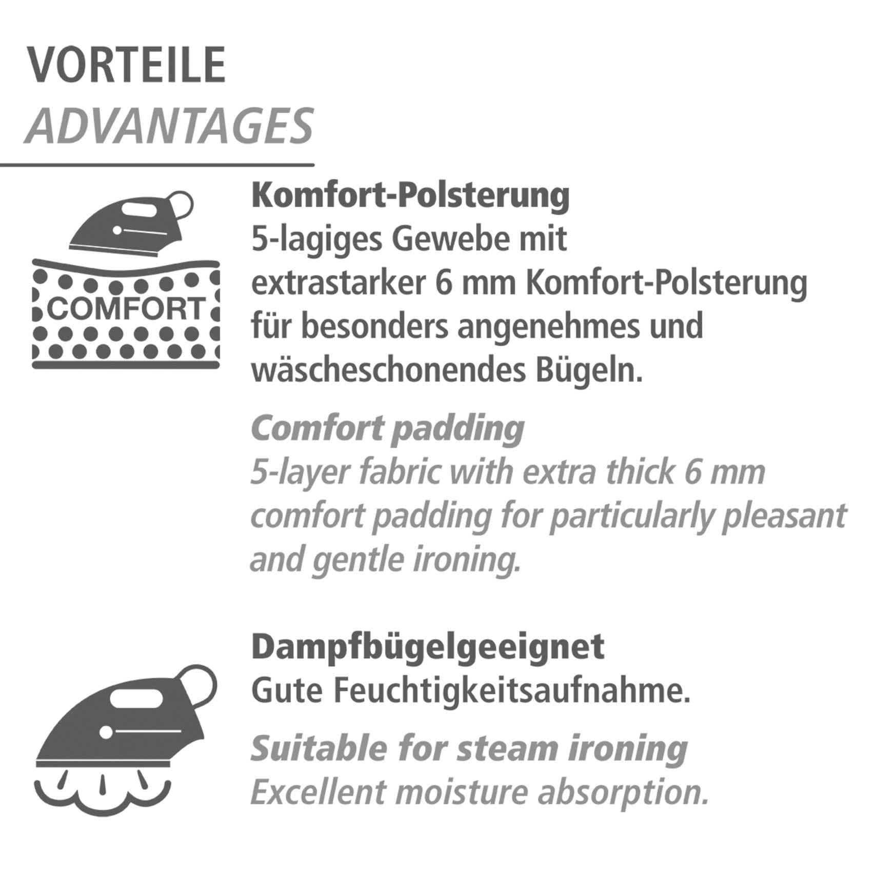 WENKO Bügelbrettbezug »Modell Air Comfort M« mit Blitzbüglerzone, Baumwolle, 5 Lagen, Bügelfläche 125x40 cm