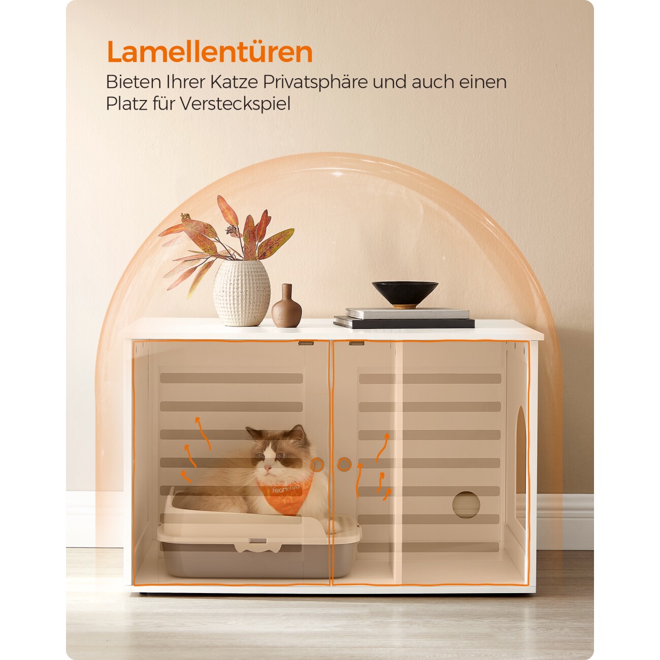 FEANDREA Katzenklo mit Lamellentür weiß