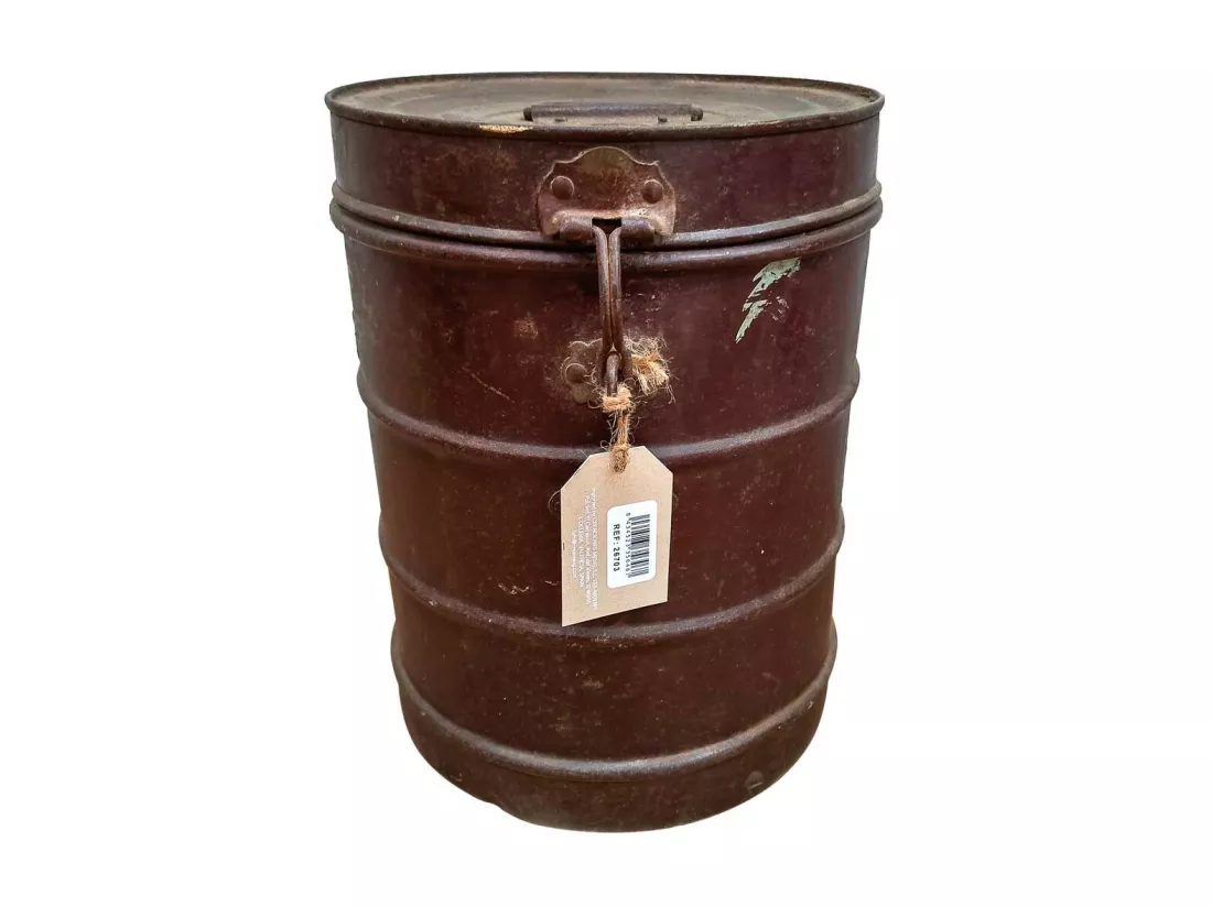 Bidon en métal marron 26x26x34h