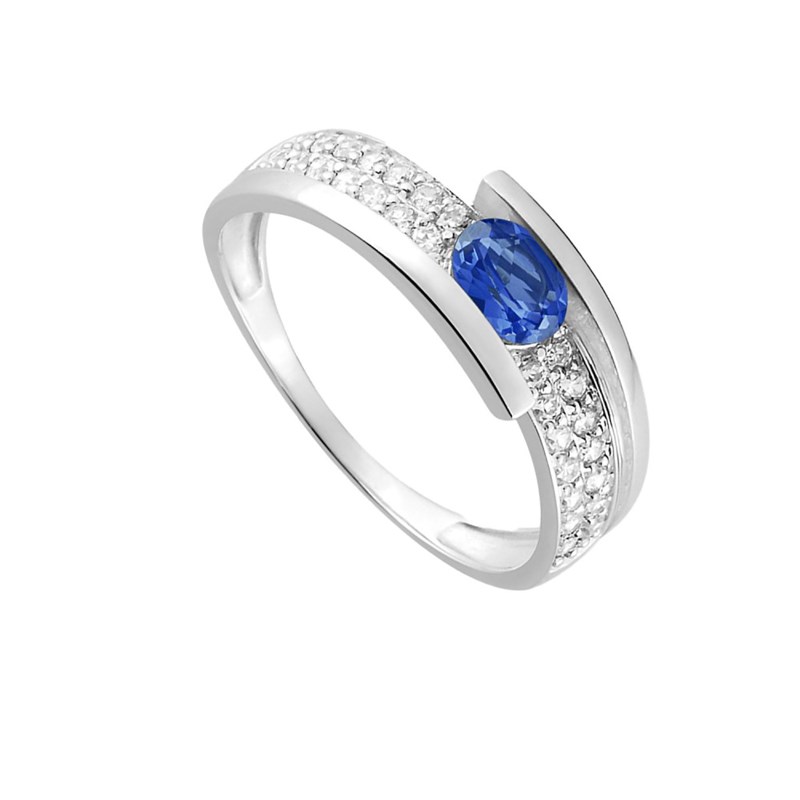 Bague femme - Saphir et Oxyde de zirconium - Or 18 Carats