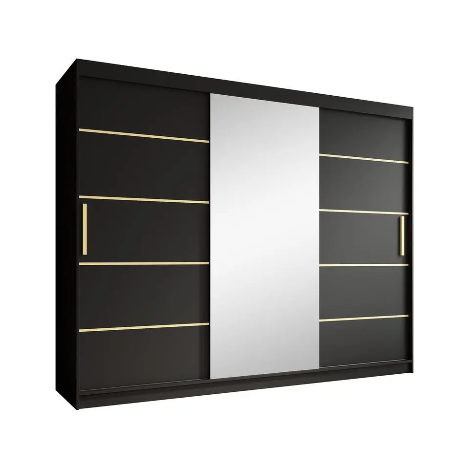 Meubella - Kledingkast Malavi 2 - Zwart - 250 cm - Met spiegel