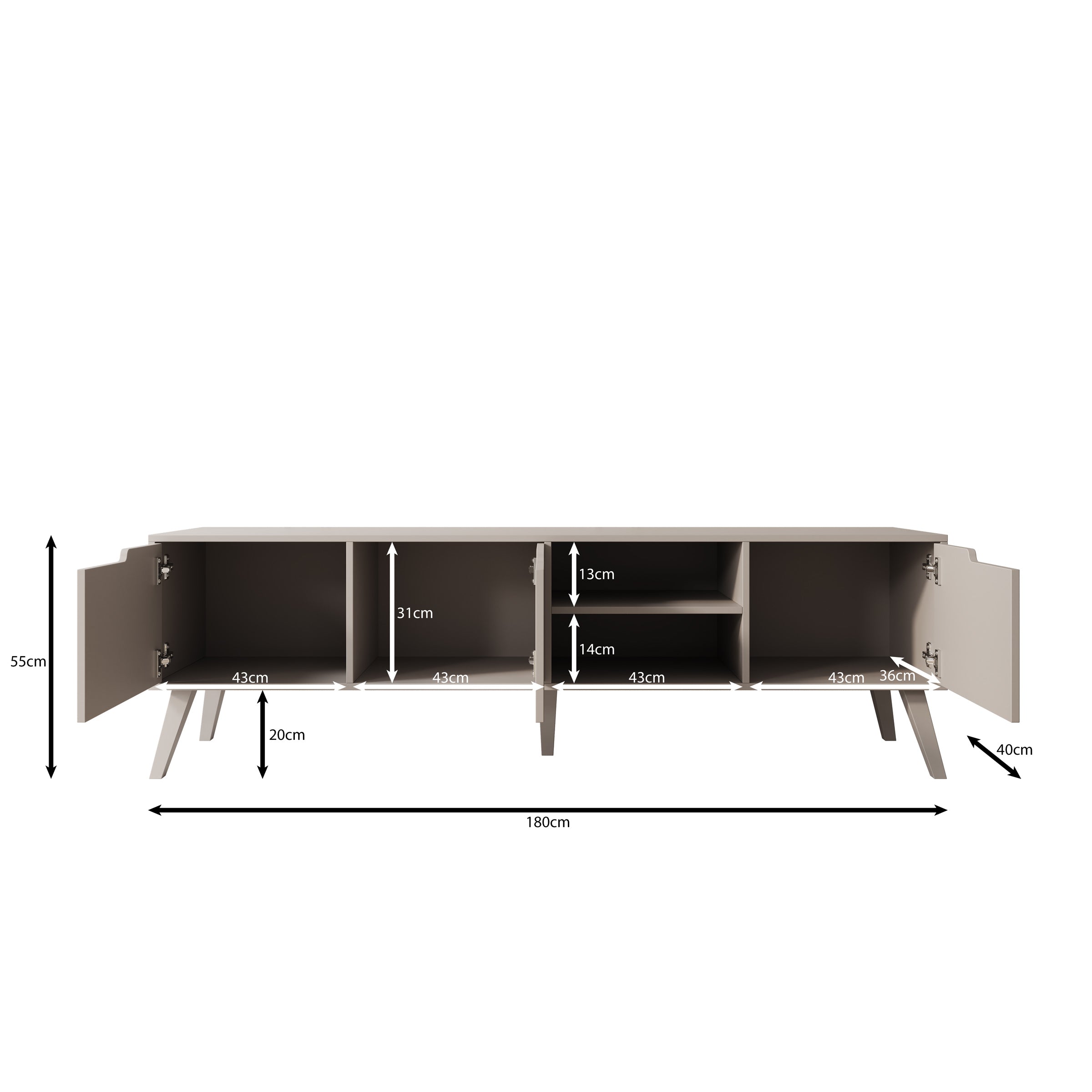 Nido - TV-Meubel - Beige - 180x40x55 cm